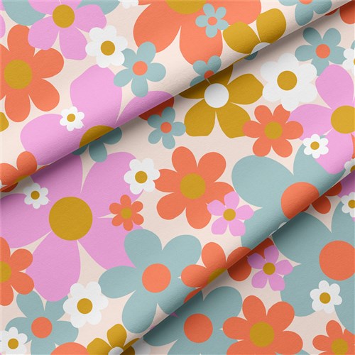 Floral Flowers Double Brushed Polyester Fabric Jersey Stretchy Soft Polyester Stretch Fabric