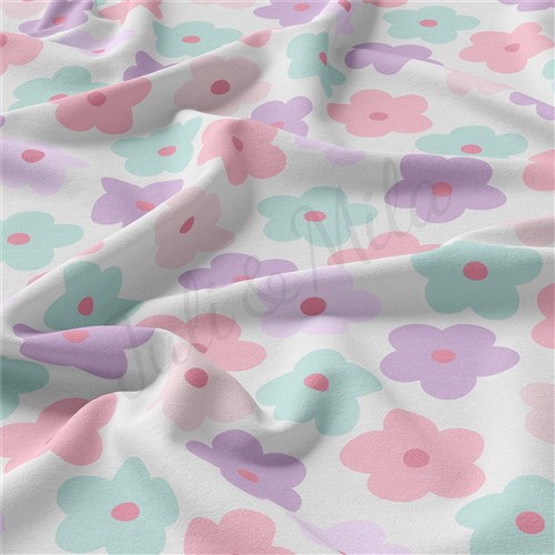 Floral Flowers Double Brushed Polyester Fabric Jersey Stretchy Soft Polyester Stretch Fabric
