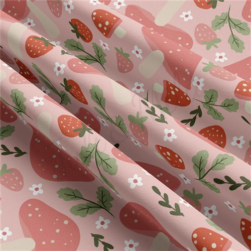 Strawberries Double Brushed Polyester Fabric Jersey Stretchy Soft Polyester Stretch Fabric