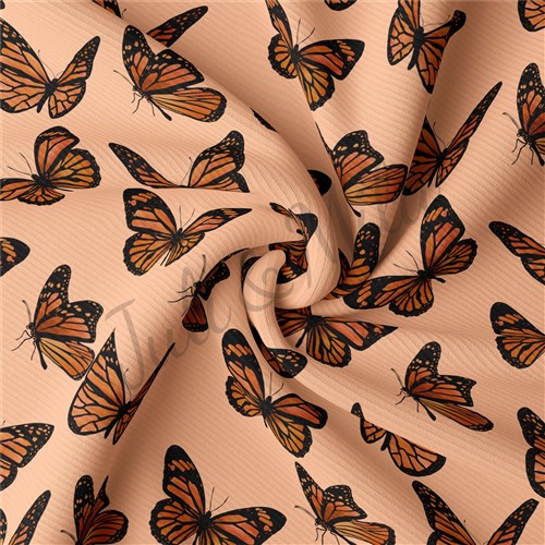 Peach Butterflies Rib Knit Fabric, Yard & Get a Free $89.99 Embroidery Bundle