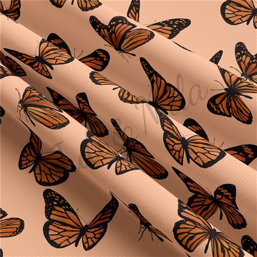 Peach Butterflies Rib Knit Fabric, Yard & Get a Free $89.99 Embroidery Bundle