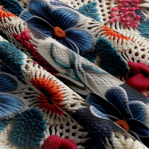 Floral flowers Embroidery Liverpool Bullet Textured Stretch Solid Strip Thick Knit Jersey Fabric