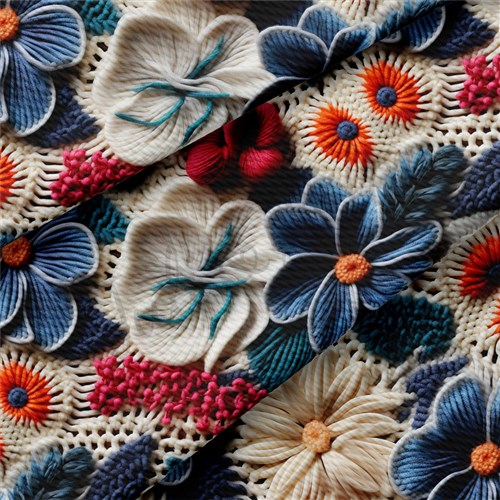 Floral flowers Embroidery Liverpool Bullet Textured Stretch Solid Strip Thick Knit Jersey Fabric