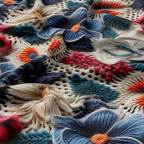 Floral flowers Embroidery Liverpool Bullet Textured Stretch Solid Strip Thick Knit Jersey Fabric