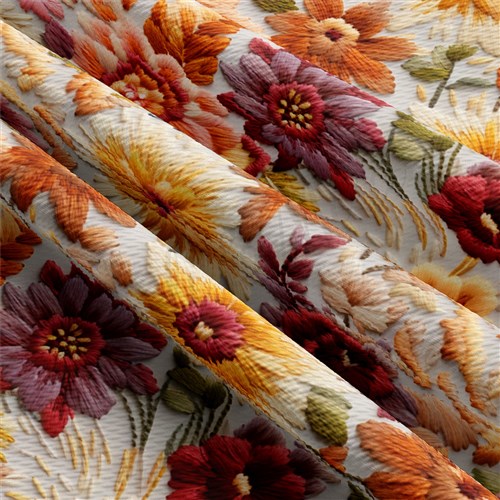 Floral Flowers Embroidery Liverpool Bullet Textured Stretch Solid Strip Thick Knit Jersey Fabric