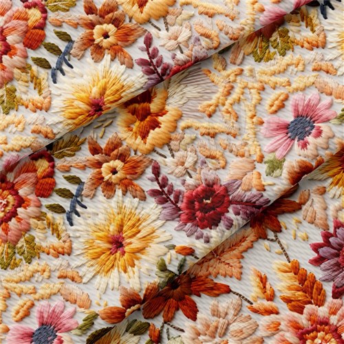 Floral Flowers Embroidery Liverpool Bullet Textured Stretch Solid Strip Thick Knit Jersey Fabric