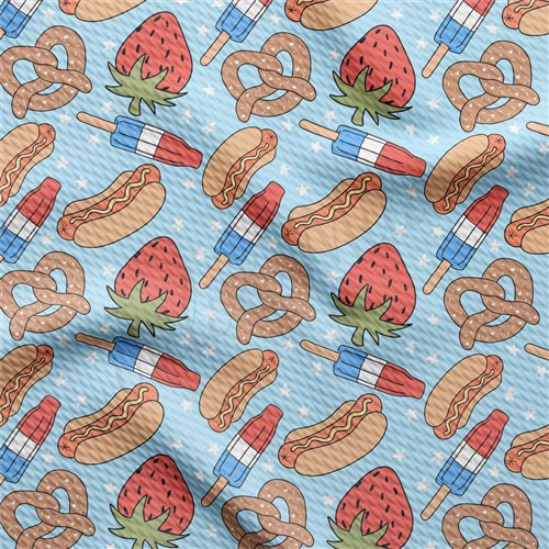 4th of July Printed Liverpool Bullet Textured Stretch Solid Strip Thick Knit Jersey Fabric