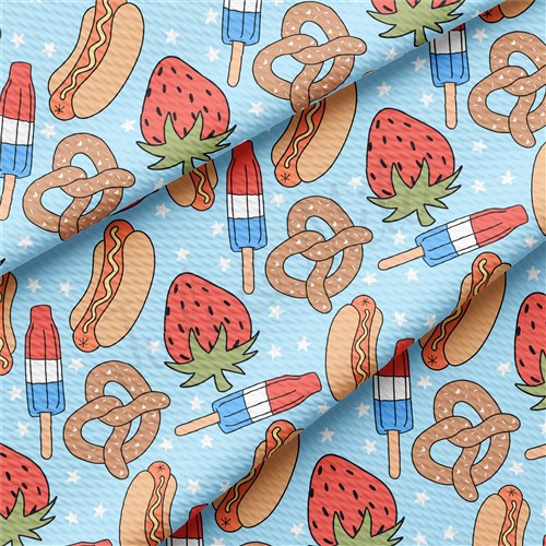 4th of July Printed Liverpool Bullet Textured Stretch Solid Strip Thick Knit Jersey Fabric