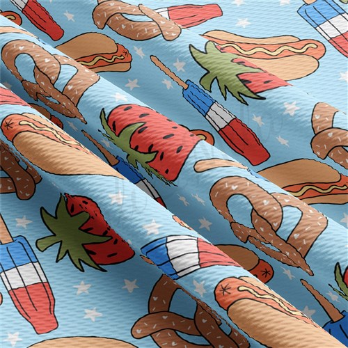 4th of July Printed Liverpool Bullet Textured Stretch Solid Strip Thick Knit Jersey Fabric