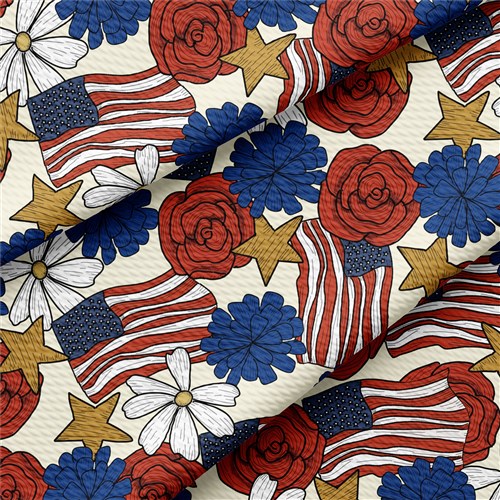 Patriotic 4th of July Printed Liverpool Stretch Solid Strip USA Flag (PT & Get a Free $89.99 Embroidery Bundle
