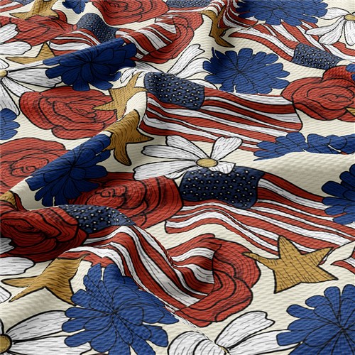 Patriotic 4th of July Printed Liverpool Stretch Solid Strip USA Flag (PT & Get a Free $89.99 Embroidery Bundle