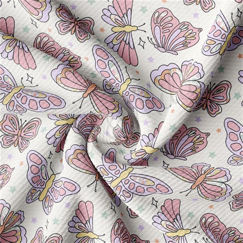 Butterfly Printed Liverpool Bullet Textured Stretch Solid Strip Thick Knit Jersey Fabric