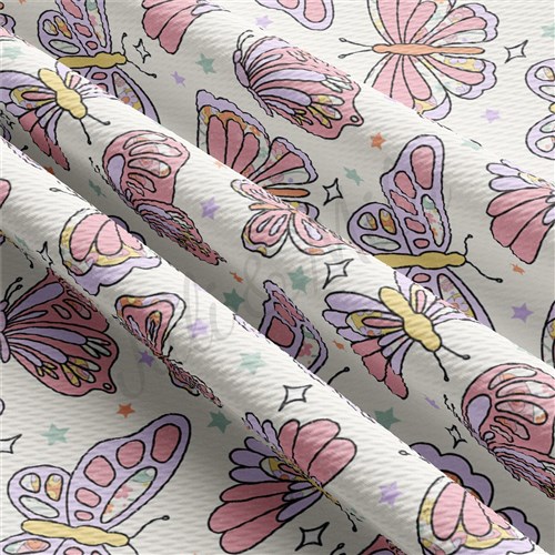 Butterfly Printed Liverpool Bullet Textured Stretch Solid Strip Thick Knit Jersey Fabric