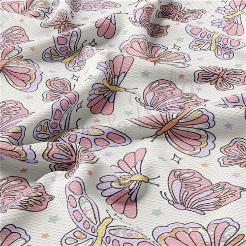Butterfly Printed Liverpool Bullet Textured Stretch Solid Strip Thick Knit Jersey Fabric