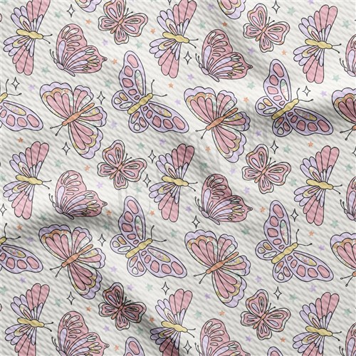 Butterfly Printed Liverpool Bullet Textured Stretch Solid Strip Thick Knit Jersey Fabric