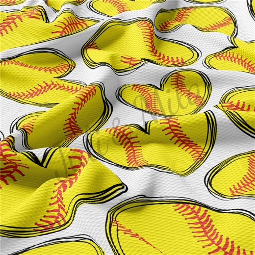 Softball Hearts Printed Liverpool Bullet Textured Stretch Solid Strip Thick Knit Jersey Fabric