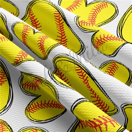 Softball Hearts Printed Liverpool Bullet Textured Stretch Solid Strip Thick Knit Jersey Fabric