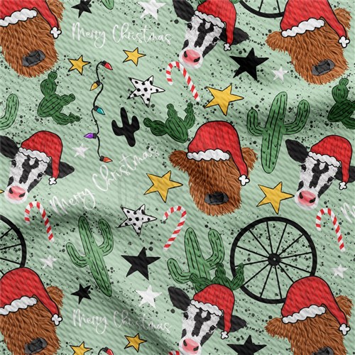 Merry Christmas Printed Liverpool Bullet Textured Stretch Solid Strip Thick Knit Jersey Fabric