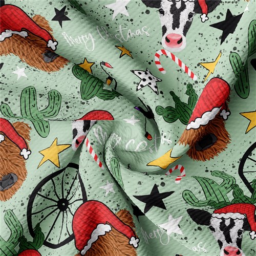 Merry Christmas Printed Liverpool Bullet Textured Stretch Solid Strip Thick Knit Jersey Fabric