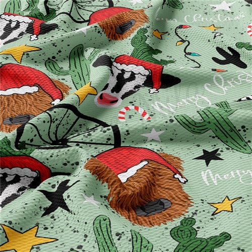 Merry Christmas Printed Liverpool Bullet Textured Stretch Solid Strip Thick Knit Jersey Fabric