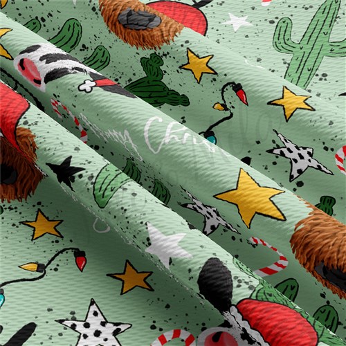 Merry Christmas Printed Liverpool Bullet Textured Stretch Solid Strip Thick Knit Jersey Fabric