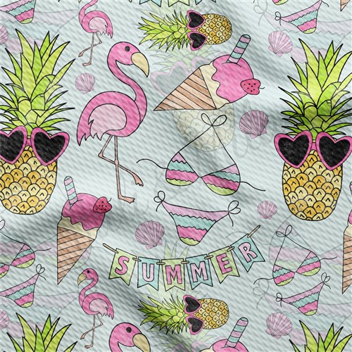 Summer Flamingo Printed Liverpool Bullet Textured Stretch Solid Strip Thick Knit Jersey Fabric