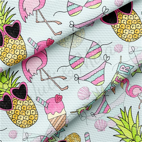 Summer Flamingo Printed Liverpool Bullet Textured Stretch Solid Strip Thick Knit Jersey Fabric