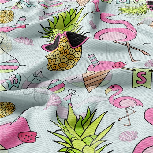 Summer Flamingo Printed Liverpool Bullet Textured Stretch Solid Strip Thick Knit Jersey Fabric