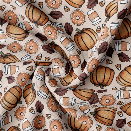 Pumpkin Fall Donuts Latte Liverpool Bullet Textured Stretch Solid Strip Thick Knit Jersey Fabric