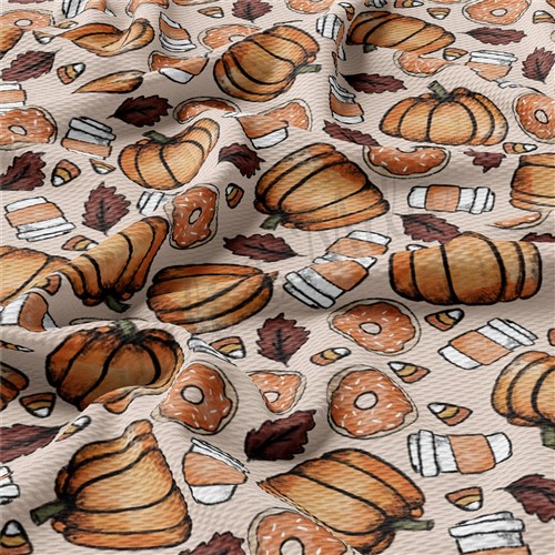 Pumpkin Fall Donuts Latte Liverpool Bullet Textured Stretch Solid Strip Thick Knit Jersey Fabric