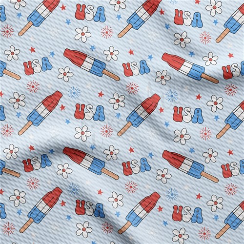 4th of July Printed Liverpool Bullet Textured Stretch Solid Strip Thick Knit Jersey Fabric