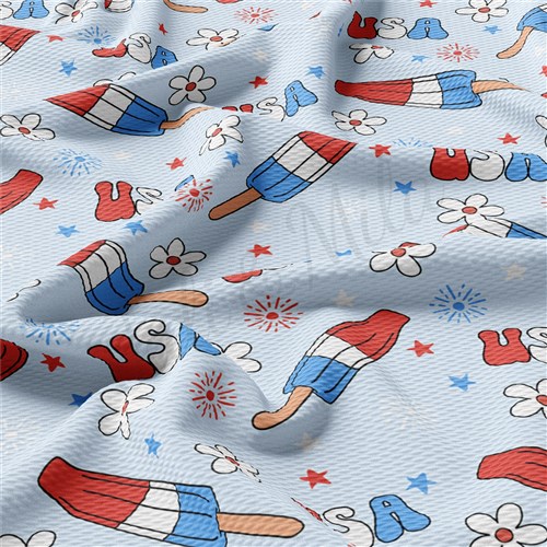 4th of July Printed Liverpool Bullet Textured Stretch Solid Strip Thick Knit Jersey Fabric