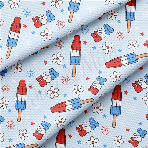 4th of July Printed Liverpool Bullet Textured Stretch Solid Strip Thick Knit Jersey Fabric