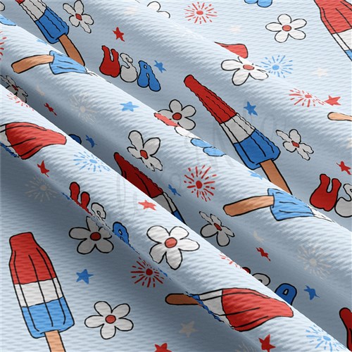 4th of July Printed Liverpool Bullet Textured Stretch Solid Strip Thick Knit Jersey Fabric