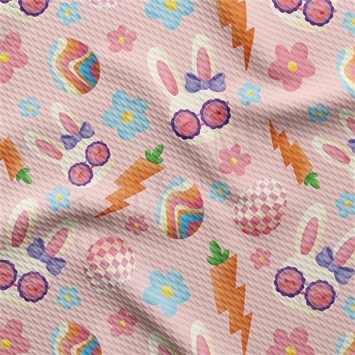 Easter Printed Liverpool Fabric pink bunnies AA1885 & Get a Free $89.99 Embroidery Bundle