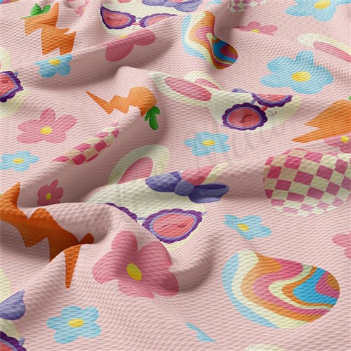Easter Printed Liverpool Fabric pink bunnies AA1885 & Get a Free $89.99 Embroidery Bundle