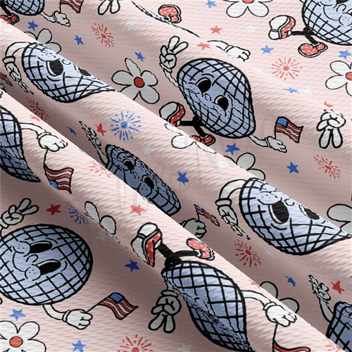 4th of July Printed Liverpool Bullet Textured Stretch Solid Strip Thick Knit Jersey Fabric