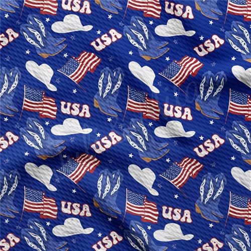 Patriotic Printed Liverpool Bullet Textured Stretch Solid Strip Thick Knit Jersey Fabric