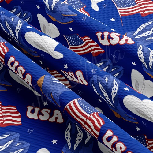 Patriotic Printed Liverpool Bullet Textured Stretch Solid Strip Thick Knit Jersey Fabric