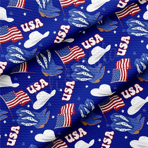 Patriotic Printed Liverpool Bullet Textured Stretch Solid Strip Thick Knit Jersey Fabric