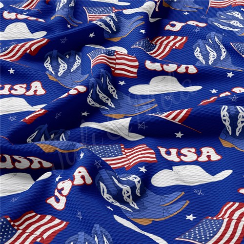 Patriotic Printed Liverpool Bullet Textured Stretch Solid Strip Thick Knit Jersey Fabric