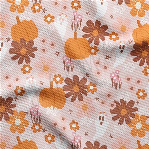 Fall Pumpkin Printed Liverpool Bullet Textured Stretch Solid Strip Thick Knit Jersey Fabric