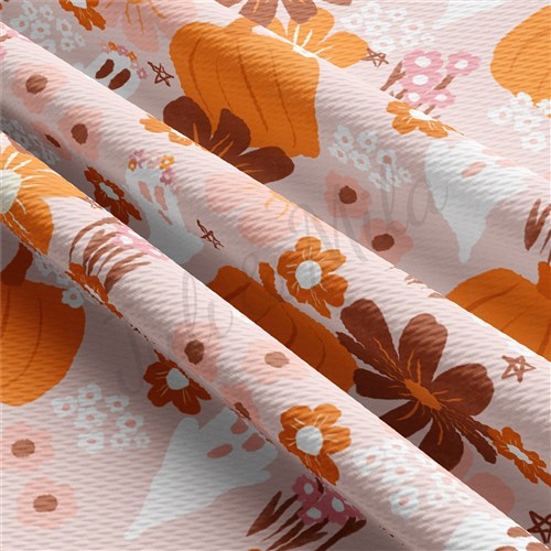 Fall Pumpkin Printed Liverpool Bullet Textured Stretch Solid Strip Thick Knit Jersey Fabric