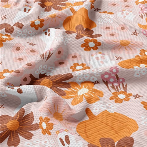 Fall Pumpkin Printed Liverpool Bullet Textured Stretch Solid Strip Thick Knit Jersey Fabric