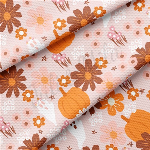 Fall Pumpkin Printed Liverpool Bullet Textured Stretch Solid Strip Thick Knit Jersey Fabric