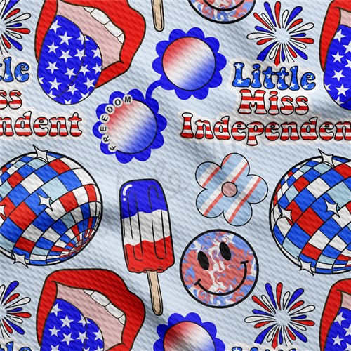 Little Miss Independent Patriotic 4th of July Printed Liverpool AA1680 & Get a Free $89.99 Embroidery Bundle