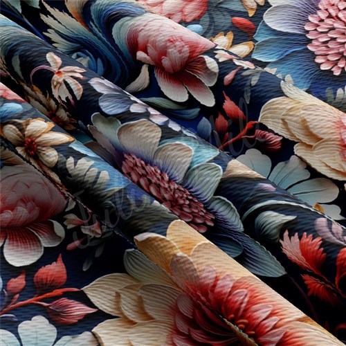 Floral flowers Embroidery Liverpool Bullet Textured Stretch Solid Strip Thick Knit Jersey Fabric