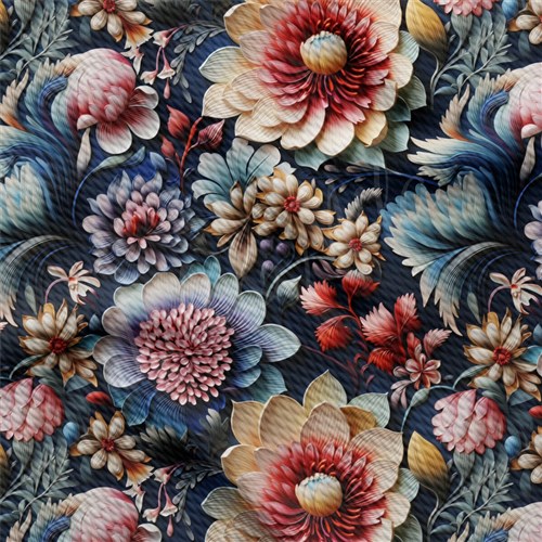 Floral flowers Embroidery Liverpool Bullet Textured Stretch Solid Strip Thick Knit Jersey Fabric