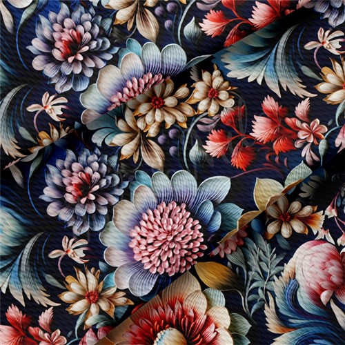 Floral flowers Embroidery Liverpool Bullet Textured Stretch Solid Strip Thick Knit Jersey Fabric