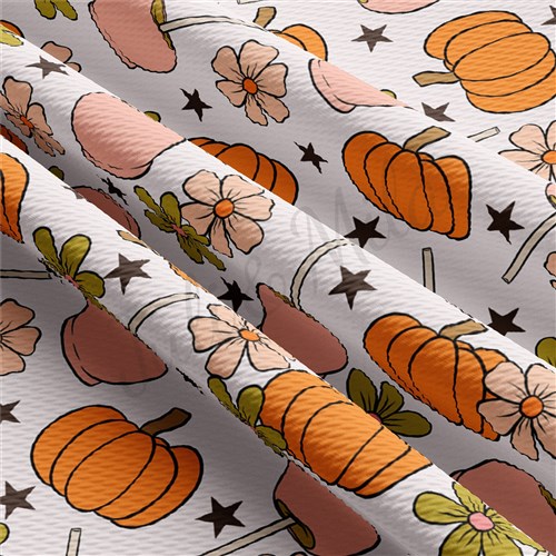 Pumpkin Printed Liverpool Bullet Textured Stretch Solid Strip Thick Knit Jersey Fabric